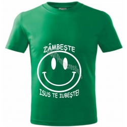 Tricou verde copii, Zambeste Isus te iubeste